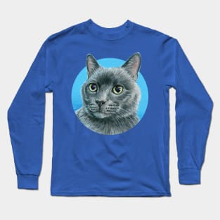 Cute Russian Blue Gray Cat Long Sleeve T-Shirt